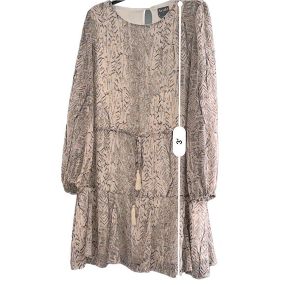 Arula Boho Chic Long Sleeve Dress Size A Beige & Gold Leaf Pattern - Picture 6 of 8